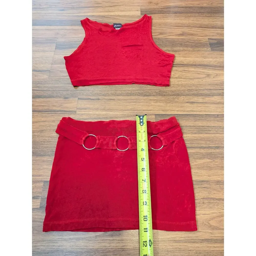 Vintage Y2K Frederick’s of Hollywood Red Two Piece Mini Skirt Set Size S/M - Picture 9 of 11